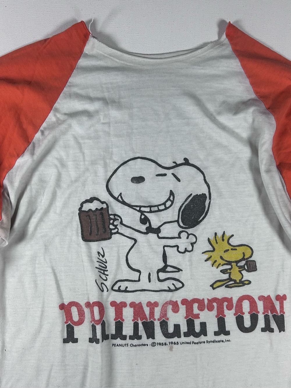 Vintage 1960s Peanuts Snoopy Princeton Raglan Shirt Mens Large Distressed Faded